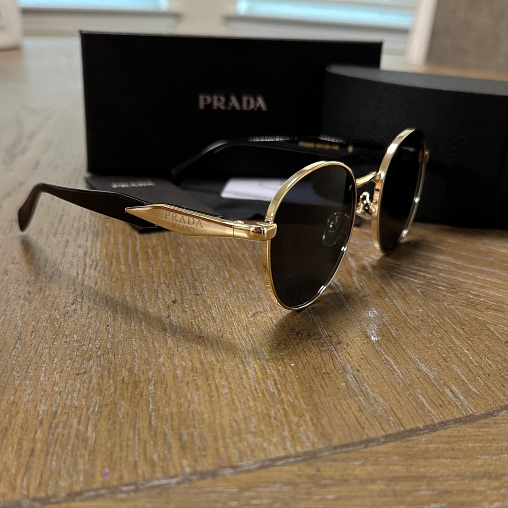 Prada Gold and Black Round Sunglasses - Picture 3 of 6